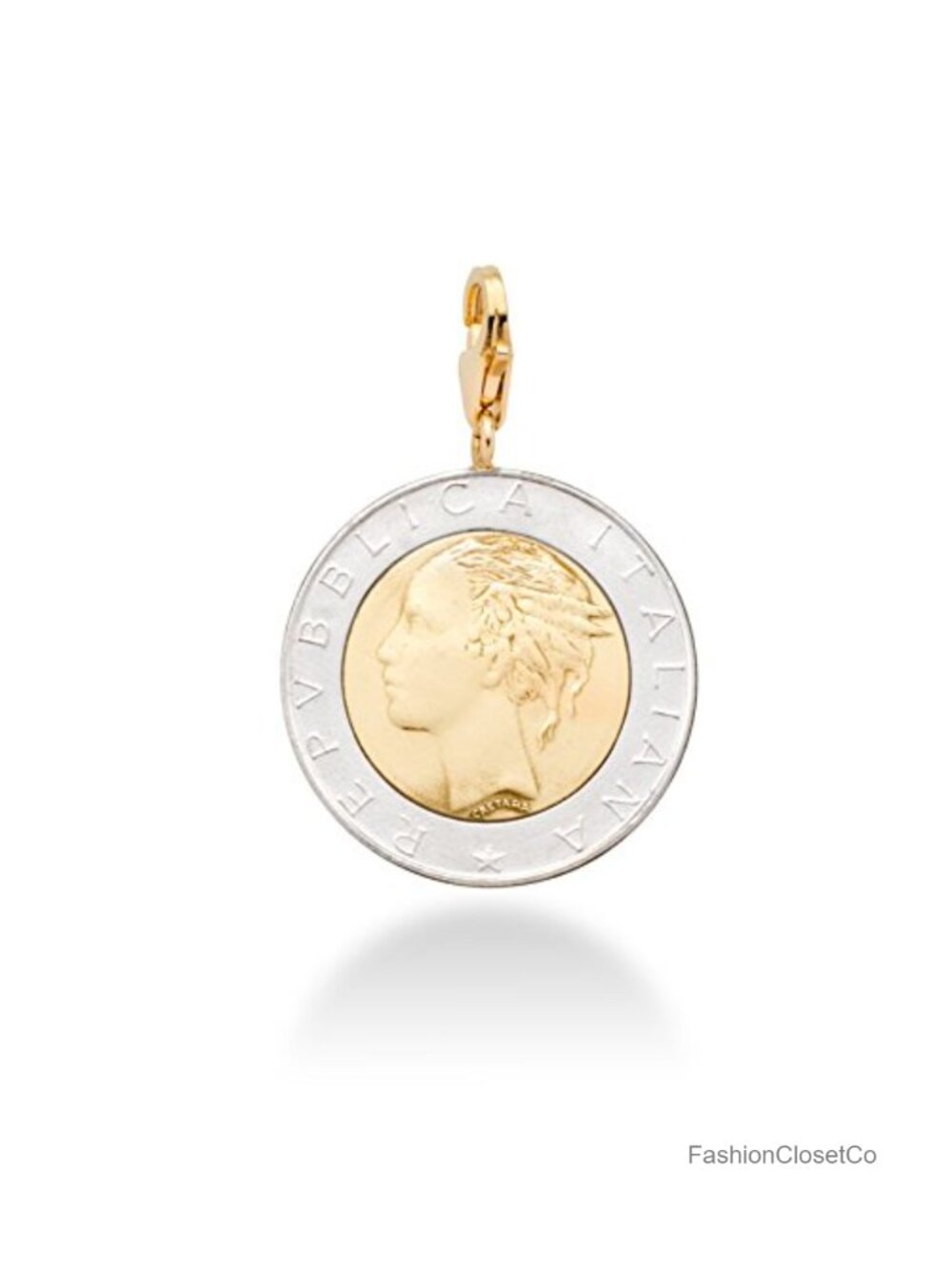 18K Gold Plated 925 Sterling Silver Italian Coin Charm, Lobster Clasp